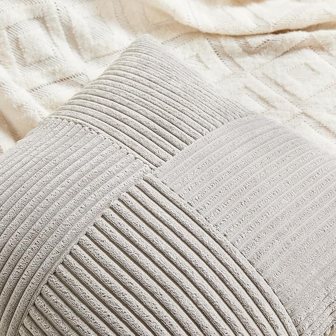 Fancy Homi 2 Packs Neutral Grey Samll Decorative Throw Pillow Covers 14x14 Inch with for Couch Bed Sofa, Rustic Farmhouse Boho Home Decor, Soft Corss Patchwork Corduroy Square Cushion Case 35x35 cm