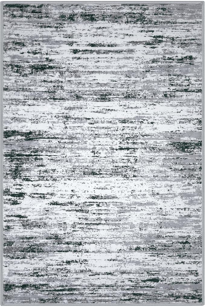 Lansny Modern Abstract Small Area Rug Indoor 3x5 Washable Rug Non-Slip Soft Entryway Rug Black Gray White Kitchen Mats Thin Print Faux Wool Floor Carpet Throw Rugs for Entrance Bedroom Home Decor