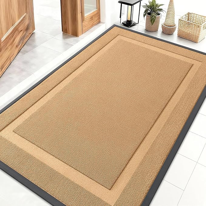 OLANLY Front Door Mat Indoor Outdoor Entrance, Waterproof All-Season, All-Weather Doormat, Sturdy Natural Rubber, Low Profile, Easy Clean Patio Porch Entryway Mat, 47x32, Butter Yellow
