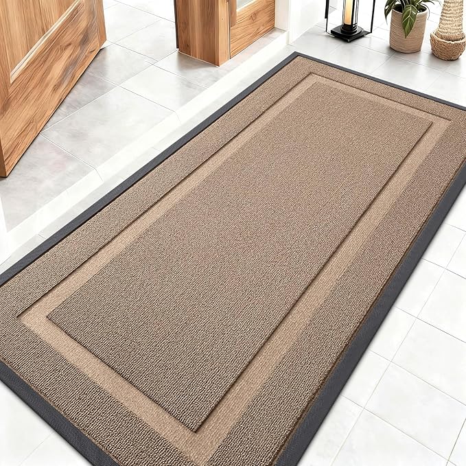 OLANLY Front Door Mat Indoor Outdoor Entrance, Waterproof All-Season, All-Weather Doormat, Sturdy Natural Rubber, Low Profile, Easy Clean Patio Porch Entryway Mat, 47x23, Mocha