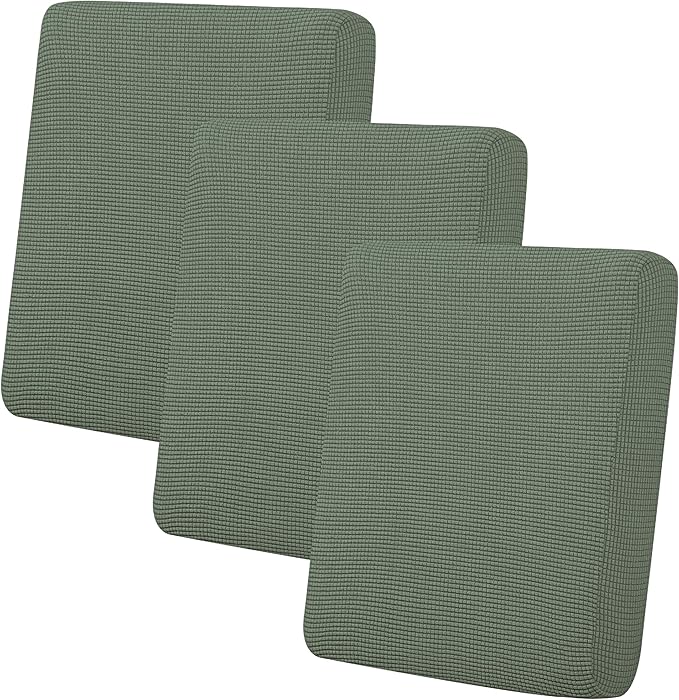 Easy-Going Stretch Individual Chair Couch Cushion Cover Sofa Cushion Furniture Protector Sofa slipcover Soft Flexibility with Elastic Bottom (3-Piece Sofa Cushion Cover, Greyish Green)