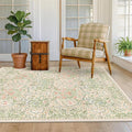 Beige Green 4x6 Washable Area Rug for Living Room, Large Entryway, Nursery, Bedroom, Kitchen, Ultra Soft Non Slip Stain Resistance, Floral Distressed Aethestic Design