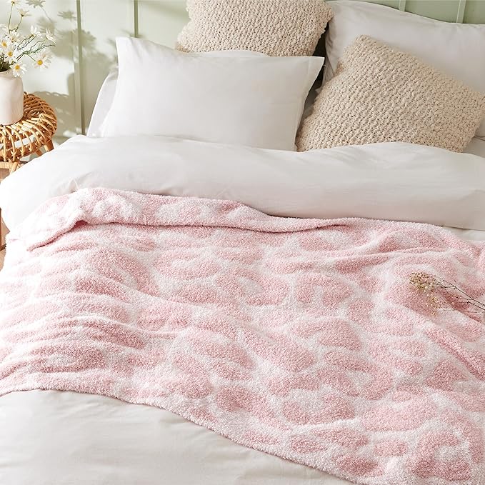 Bedsure Pink Leopard Throw Blanket, Pink Knit Plush Throw Blanket, Gift for Girlfriends Women Friends- Super Soft, GentleSoft Cozy & Warm, Breathable & Lightweight for Bed & Sofa, 50x60 Inches