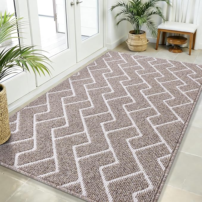 OLANLY Front Door Mat, Non-Slip Rubber Backing, Dirt Resistant and Absorbent, Washable, Easy to Clean Low-Profile Indoor Doormat for Back Door, Entryway, Inside Entrance, 71x47, Khaki