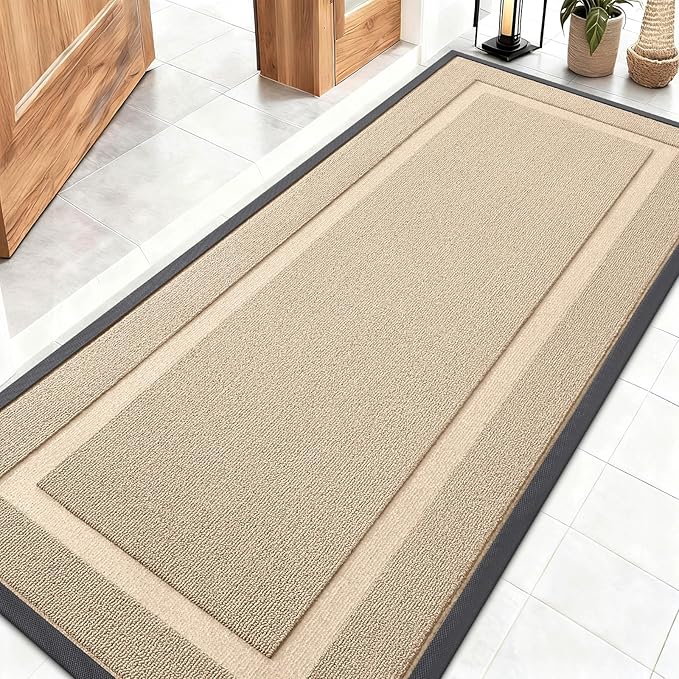 OLANLY Front Door Mat Indoor Outdoor Entrance, Waterproof All-Season, All-Weather Doormat, Sturdy Natural Rubber, Low Profile, Easy Clean Patio Porch Entryway Mat, 59x23, Off-White