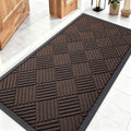 OLANLY Front Door Mat Outside Entrance 47x23, Absorbent, Heavy Duty Sturdy Natural Rubber Doormat Indoor Outdoor, Stain and Fade Resistant, Non-Slip Low Profile Floor Mat for Entryway, Brown Diamond