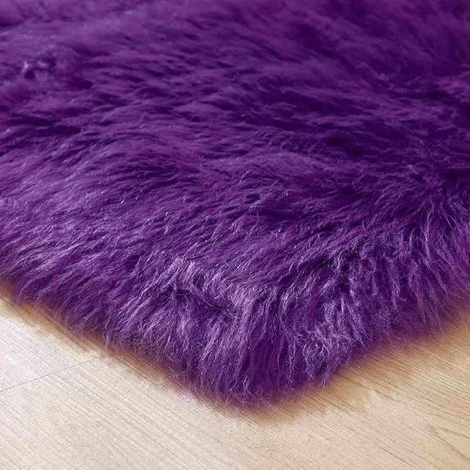 Goolela Purple Area Rug 9x12 Fluffy Fuzzy Furry Carpet for Bedroom Living Room Faux Sheepskin Fur Plush Rectangle