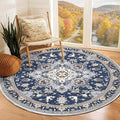 OPPODREAM Soft Round Rug 6ft, Washable Circle Rug 6ft with Non Slip Backing Play Room, Low-Pile Carpet 6 ft, Faux Cashmere Throw Carpet, Navy Blue & Gold