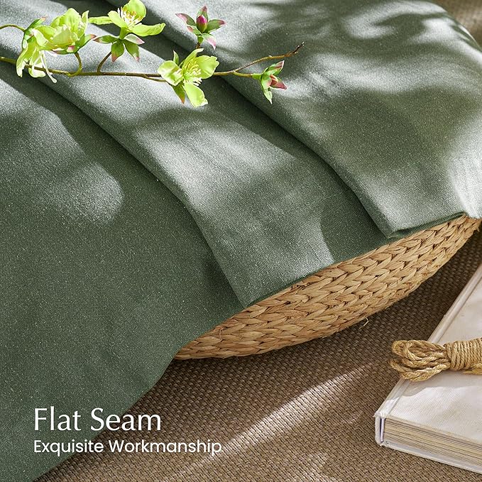 NICETOWN Forest Green Linen Curtains for Kitchen, Thick Flax Small Window Treatments Semi Sheer Privacy Assured with Light Through for Cafe/Bathroom, W55 x L84, 2 Panels