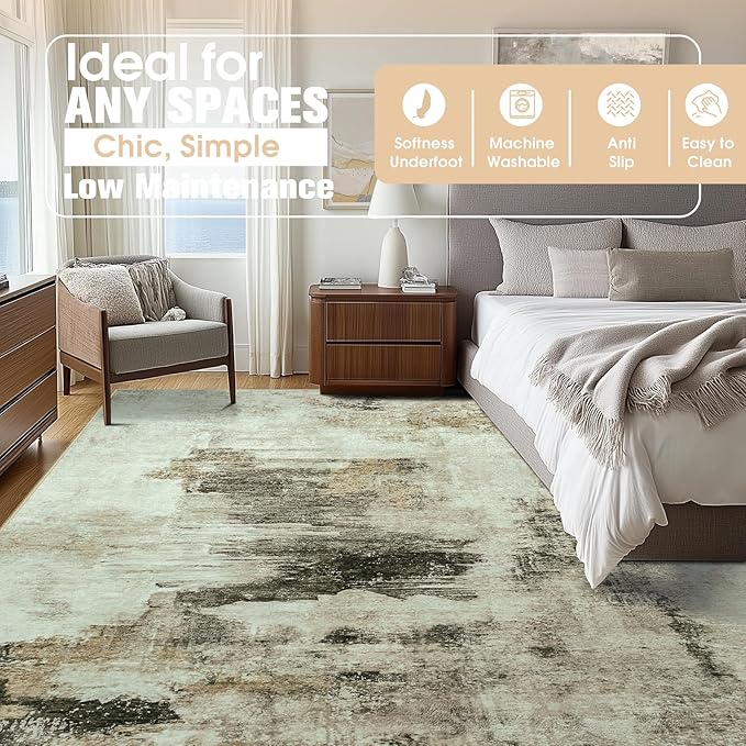 9x12 Area Rugs for Living Room Rug Washable: Abstract Large Rug for Dining Room Bedroom Carpet Non Slip 9 by 12 Indoor Modern Nursery Home Office Coffee