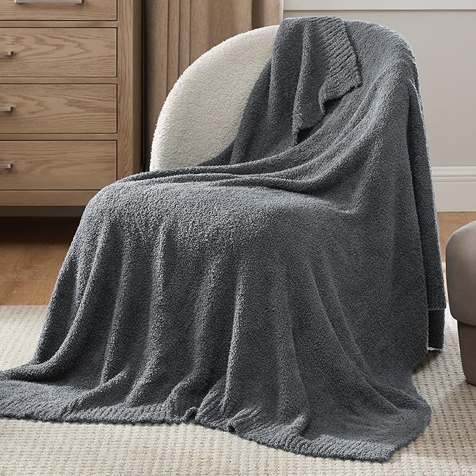 Bedsure Gentlesoft Cozy Knit Throw Blanket - Soft Fluffy Blanket for Couch, Bed, Sofa, Lightweight Warm All Season Plush Blankets, Mothers Day, Birthday Gifts for Women Men, Dark Grey, 50x60 Inches