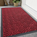 Smiry Front Door Mat Outside Entrance, Heavy Duty Sturdy Natural Rubber Doormat, Trap Dirt and Moisture, Easy Clean Low Profile Mats for Indoor Outdoor Entry, Grid Geometric (47x32, Wine Red)