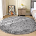 ORINOVA Round Rugs 6ft Silver Grey Fuzzy Faux Sheepskin Washable Furry Fur Area Rugs for Bedroom Large Boho Circle Nursery Rug