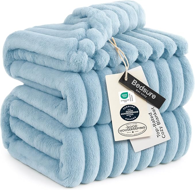 Bedsure GentleSoft Blue California King Size Blanket for Couch - Cozy Soft Blankets for Women, Cute Small Fleece Throws for Girls, Birthday Gifts for Women, Light Blue, 102x96 Inches