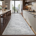 Kitchen Runner Rugs Non Skid Washable - 2.5 x 10 Runner Rug with Anti Slip Backing, Ultra-Thin Soft Rug Runner for Hallway, Bedroom, Living Room (2.5'x10', Grey/Ivory)