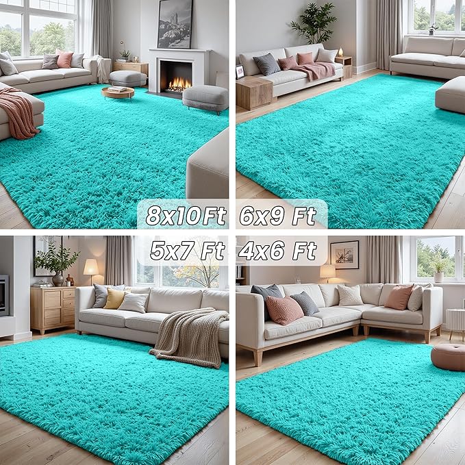 5x7 Area Rugs for Living Room Rug: Soft Fluffy Shag Teal Blue Rugs for Bedroom, Non-Slip Large Fuzzy Plush Rug Indoor Floor Carpet for Nursery Kids Boys Girls Room, Dorms, Playroom, Modern Home Decor