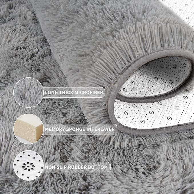 Tepook Area Rugs 9x12 for Living Room, Super Soft Fluffy Rugs for Bedroom, Modern Shaggy Rug Fuzzy Carpets for Kids, Plush Indoor Nursery Home Decor Rug with Non-Slip Bottom, Grey