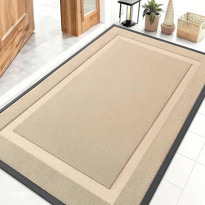 OLANLY Front Door Mat Indoor Outdoor Entrance, Waterproof All-Season, All-Weather Doormat, Sturdy Natural Rubber, Low Profile, Easy Clean Patio Porch Entryway Mat, 47x32, Off-White