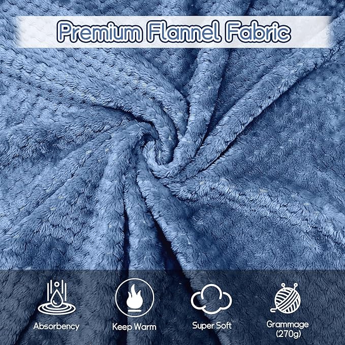 4 Pack Fleece Throw Blankets 50x60 Inches – 270 GSM Ultra Soft Flannel, Oeko-TEX Standard 100 Certified, Lightweight 3D Waffle Texture, No Shedding/Pilling, for Bed, Couch, Sofa, All Season (Blue)