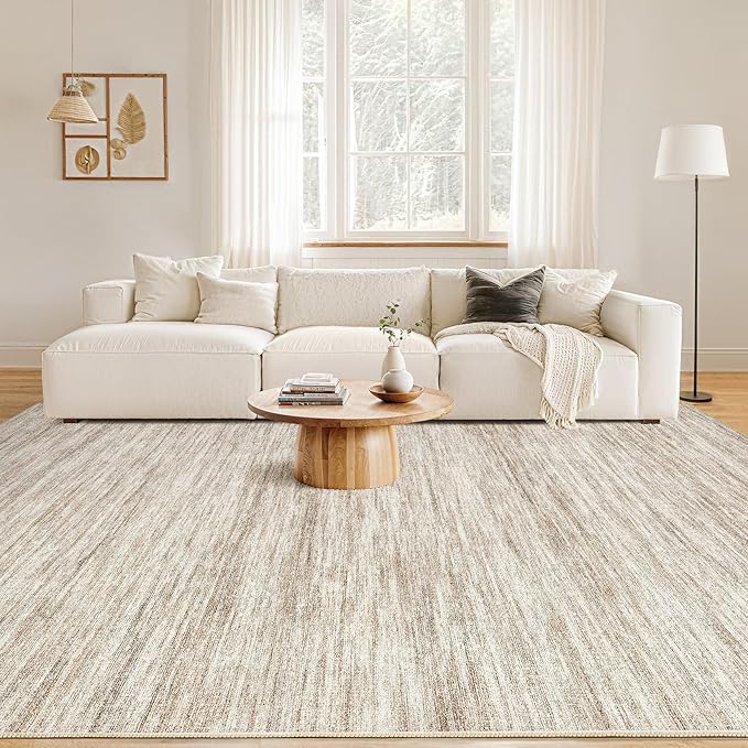 Nakagishi 8X10 Area Rugs Living Room: Washable Large Vintage Rug Neutral Non-Slip Soft Stain Resistant Indoor Carpet for Bedroom Nursery Dining Room Office Playroom - Brown-01
