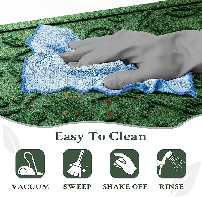 Boho Green Floral Leaves Outdoor Indoor Entrance Doormats, Absorbent Durable Heavy Duty Welcome Front Door Mat,Thick Natural Rubber Back,Easy Clean Entryway Mat 17x30 Inch, Low Profile