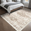 Hazo Haus Washable Neutral Farmhouse Bedroom Rug, 5x7 Area Rugs for Living Room, Nursery Room, Boho Vintage Floral Non-Slip Rug Low Pile Stain Resistant (5x7 Beige/Latte)