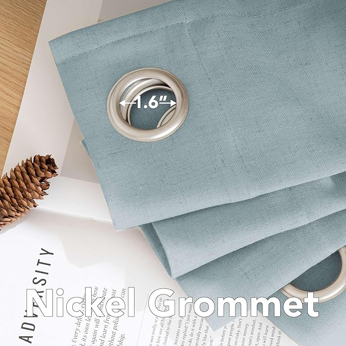 H.VERSAILTEX Living Room Linen Curtains - Semi Sheer, Nickel Grommet, Energy Saving, Light Filtering Window Treatments - Cloud Blue, 2 Panels, 52 x 63 Inch