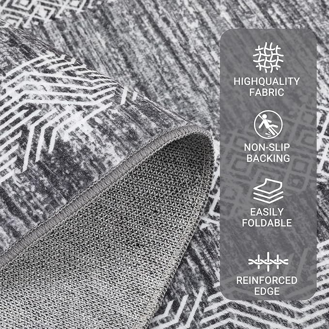 GarveeHome 6x9 Large Washable Area Rug Modern Bordered Rug Distressed Geometric Floor Carpet, Soft Non Slip Low Pile Non Shedding Rug, Indoor Gray for Bedroom, Living Room