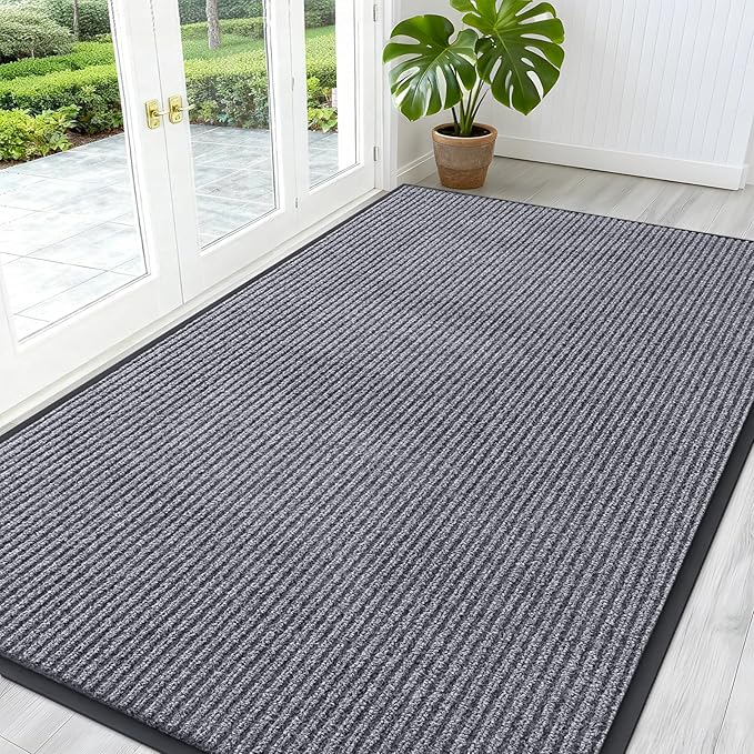 OLANLY Front Door Mat Indoor Outdoor Entrance, Waterproof Heavy Duty Doormat, Fade Resistant, Low Profile, Easy Clean Patio Porch Welcome Floor Mats for Entry, 59x35, Light Gray