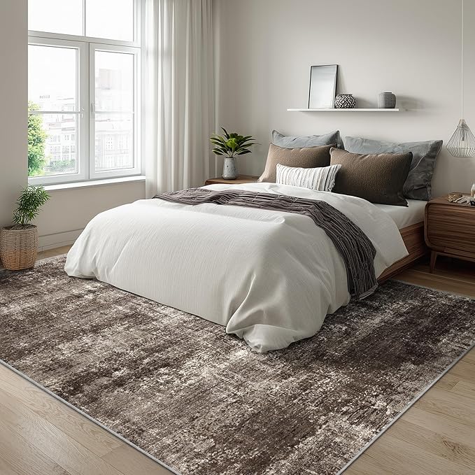 LEPEII 5x7 Area Rugs, Abstract Rugs for Living Room, Indoor Non-Slip Washable Rug for Bedroom, Dining Room, Low Pile Home Decor Neutral Area Rug-Brown/Multi