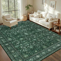 5x7 Area Rugs Living Room Rug: Washable Vintage Distressed Floral Rug No Slip Stain Resistant Soft Carpet Indoor Large Carpets for Bedroom Dining Room Farmhouse Nursery Hallway Home Office Deep Green