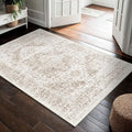 Washable 3x4 Area Rug for Entryway - Kitchen Non Slip Low-Pile Rugs Vintage Soft Thin Carpet Small Stain Resistant Mat for Bedroom Entrance Bathroom Floor Decor (Cream/Camel)