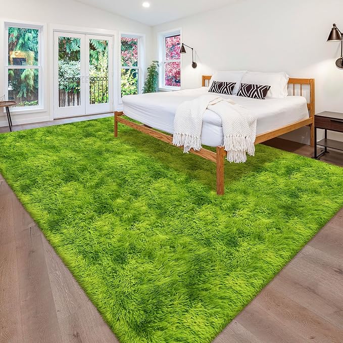 Green Tie-Dyed Rug for Living Room 8x10 Fluffy Area Rug Mat Bedside Throw Rug for Bedroom Kids Room Boys Teens Nursery Baby Dorm Office Home Decor Aesthetic Carpets