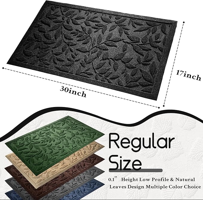 Black Leaves Outdoor Indoor Entrance Doormats, Absorbent Durable Heavy Duty Welcome Front Door Mat,Thick Natural Rubber Back,Easy Clean Entryway Mat 17x30 Inch, Low Profile