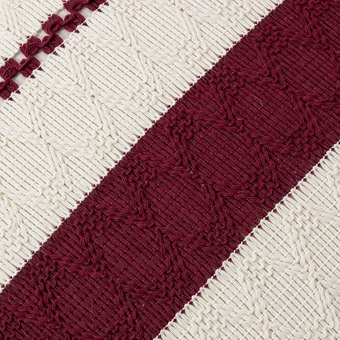 Fancy Homi Set of 1 Burgundy Boho Decorative Throw Pillow Covers 16x16 Inch for Couch Bed Sofa, Aesthetic Modern Farmhouse Christmas Room Decor, Soft Cotton Cute Textured Wind Red Cushion Case