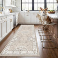 Washable 3x8 Kitchen Runner Rug: Indoor Oriental Hallway Carpet Low-Pile Stain Resistant Entryway Bathroom Area Rug Non Slip Vintage Soft Floor Mat for Living Room Bedroom Boho Home Decor(3x8,Beige)