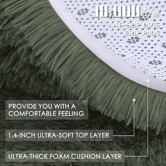OLANLY 8x10 Machine Washable Large Area Rugs for Living Room, Bedroom, Soft Fluffy Shaggy Bedside Rug, Indoor Floor Carpet for Kids Girls and Boys, Dorms, Nursery, Home Decor Aesthetic, Olive Green