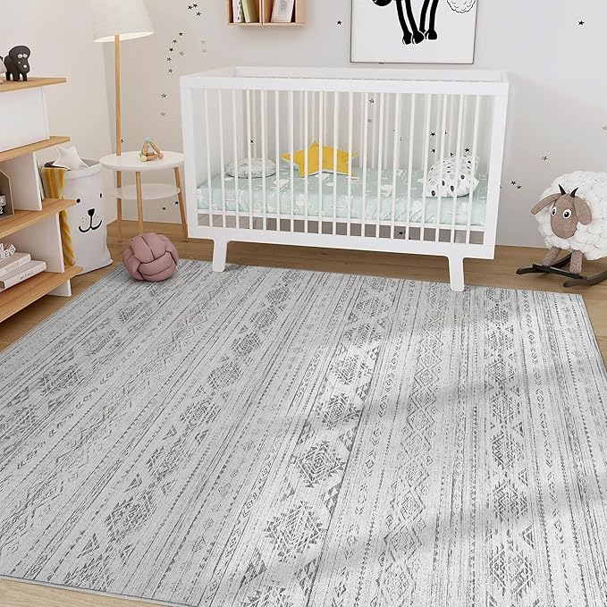 Nakagishi 10x14 Area Rug Living Room: Washable Boho Large Neutral Soft Farmhouse Modern Rugs Stain Resistant Moroccan Non-Slip Indoor Carpet for Bedroom Nursery Kids Office Dining Room- Dark Grey
