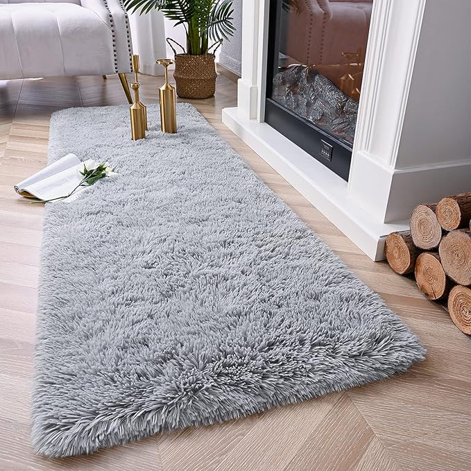 Chicrug Soft Runner Rugs for Bedroom Living Room Plush Fluffy Rug 3x10 Feet, Shag Furry Area Rug Carpet Non Shedding for Nursery Children Kids Girls Room Home Decorative, Grey