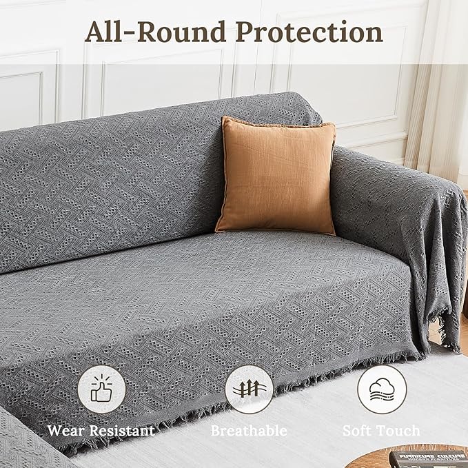 HOMERILLA Sectional Couch Covers for Sectional Sofa L Shaped Sofa Cover Blanket 2 Pieces L Shape Furniture Protector for Pets Dogs (Dark Grey, XX-Large)