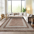 GarveeHome Extra Large Area Rug 10x13 Modern Geometric Rug with Non Slip Rubber Backing, Thin Washable Foldable Carpets, Soft Low Pile Non Shedding Printed Floor Mats for Hotel Office, Brown
