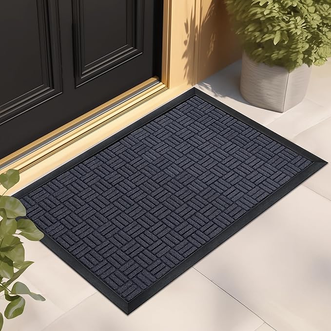 Mibao Front Door Mat, Heavy Duty Durable Welcome Mat for Outdoor Indoor, Dirt Trapper Waterproof Super Absorbent Door Mat for Entryway Outside Patio Porch, 61.5" x 36", Navy