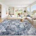 Area Rug 8x10 Washable Rug, Vintage Boho Medallion Rugs Non-Slip Soft Low Pile Large Distressed Rug Indoor Retro Carpet for Living Room Bedroom Dining Room Home Office (Blue, 8'x10')