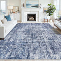 8x10 Area Rugs for Living Room Washable Rug: Anti-Skid Abstract Modern Living Room Rug Soft Thin Carpets Indoor Floor Non-Shedding Carpet for Bedroom Dining Farmhouse Nursery Navy Light Gray