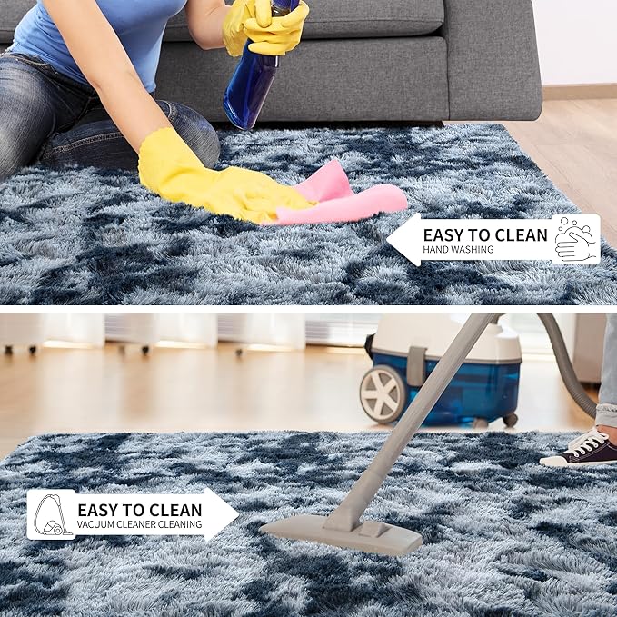 Tepook Soft Fluffy Rugs for Bedroom, 4x6 Area Rug for Living Room, Modern Shaggy Room Rug for Kids Boys Girls, Plush Throw Rugs Indoor Nursery Home Decor Rug with Non-Slip Bottom, Tie-dye Dark Blue