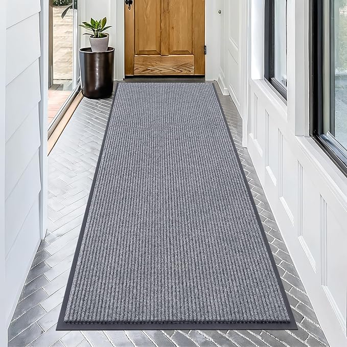 OLANLY Front Door Mat Indoor Outdoor Entrance, Waterproof Heavy Duty Doormat, Fade Resistant, Low Profile, Easy Clean Patio Porch Welcome Floor Mats for Entry, 71x34, Light Gray