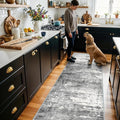 Washable 2X10 Kitchen Area Rug: Entryway Abstract Rug Runner Soft Bedroom Besides Floor Mat Non-Slip Indoor Farmhouse Carpet for Bathroom Living Room Stain Resistant Runner for Family(2x10,Black/Grey)