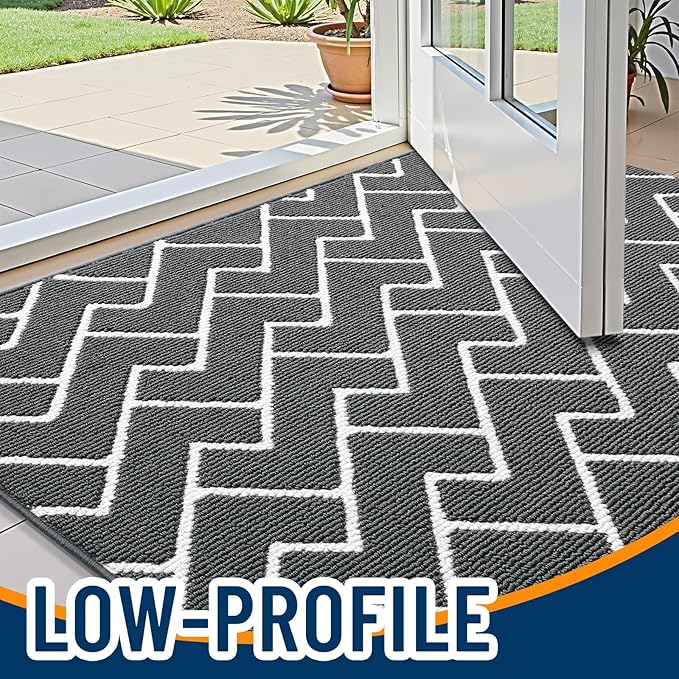 OLANLY Front Door Mat, Non-Slip Rubber Backing, Dirt Resistant and Absorbent, Washable, Easy to Clean Low-Profile Indoor Doormat for Back Door, Entryway, Inside Entrance, 59x35, Charcoal