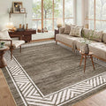 GarveeHome Bordered Bedroom Rugs 5x7 Ultra-Soft Indoor Carpet, Non-Slip Modern Geometric Living Room Rug, Stain-Resistant Neutral Accent Floor Cover for Dining Room, Nursery, Office, Brown