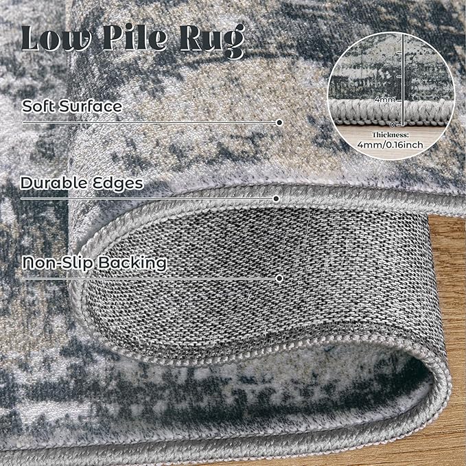 5x7 Area Rugs for Living Room, Washable Modern Abstract Large Area Rug Neutral Soft Non Slip Kids Rug Stain Resistant Indoor Carpet for Bedroom Nursery Dining Room Playroom(BlackGreyGold,5'x7')